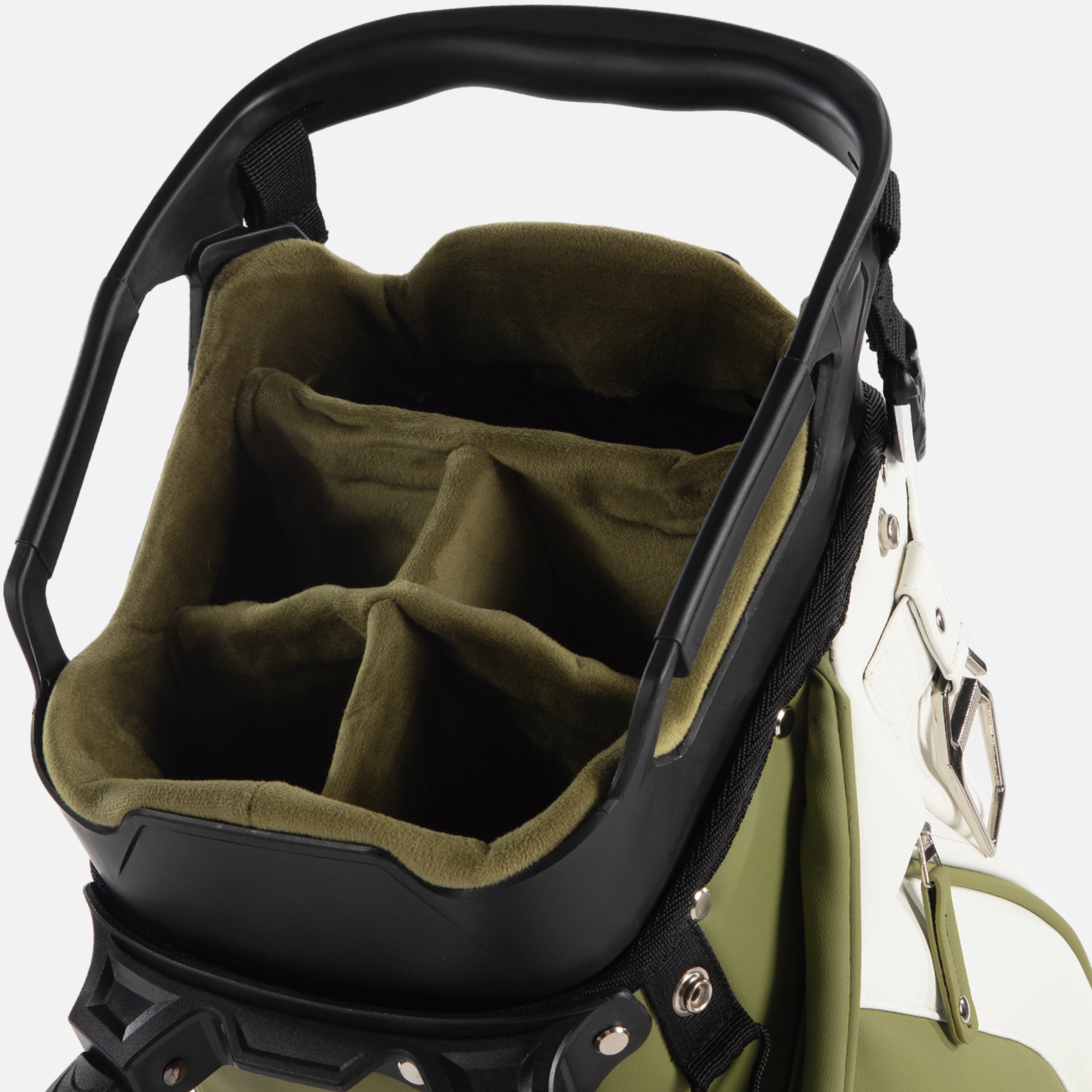 Moss green top ring paired with an ivory white interior evokes fresh natural balance, radiating understated refinement and serene energy.