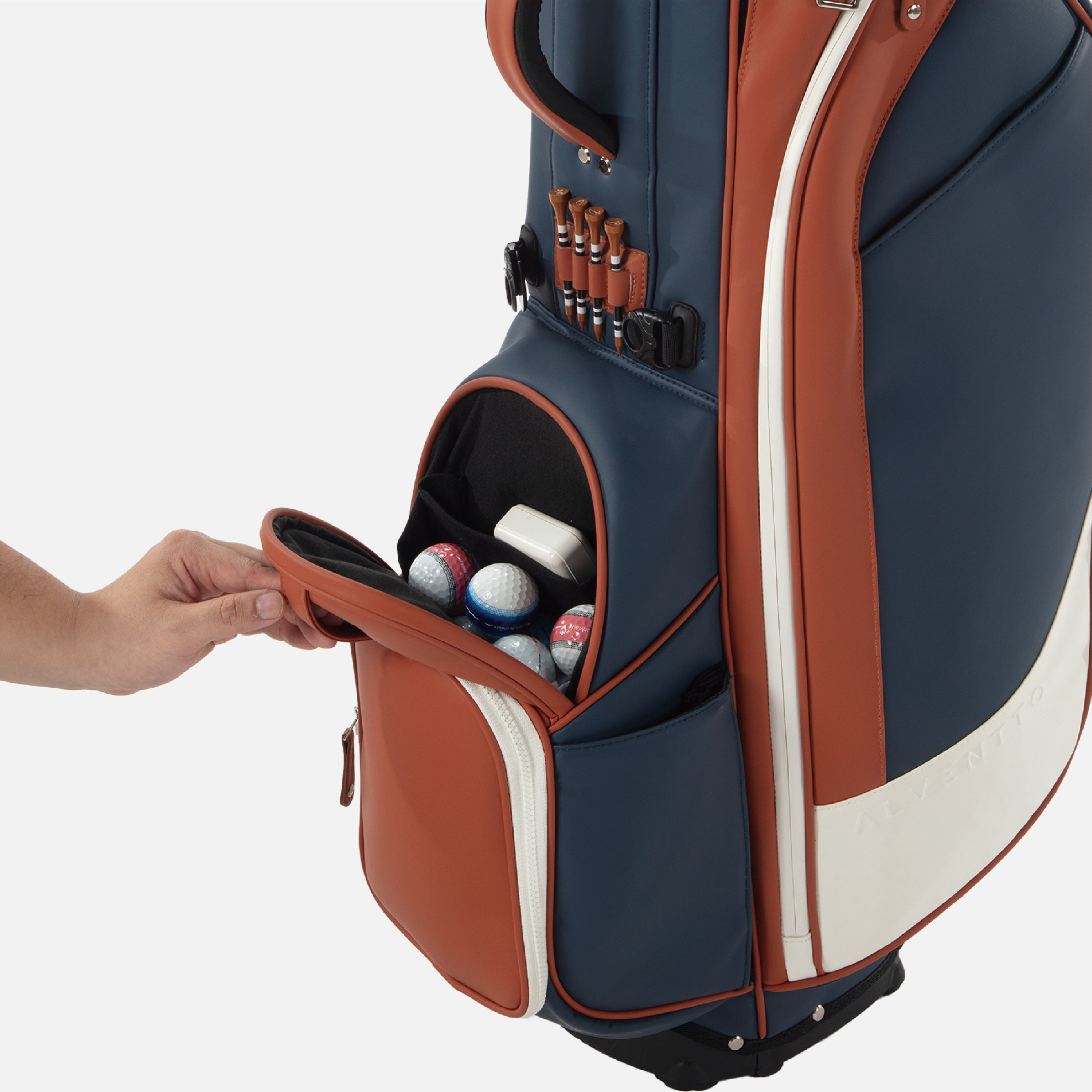 Clean magnetic design with a dedicated pocket for easy rangefinder storage.