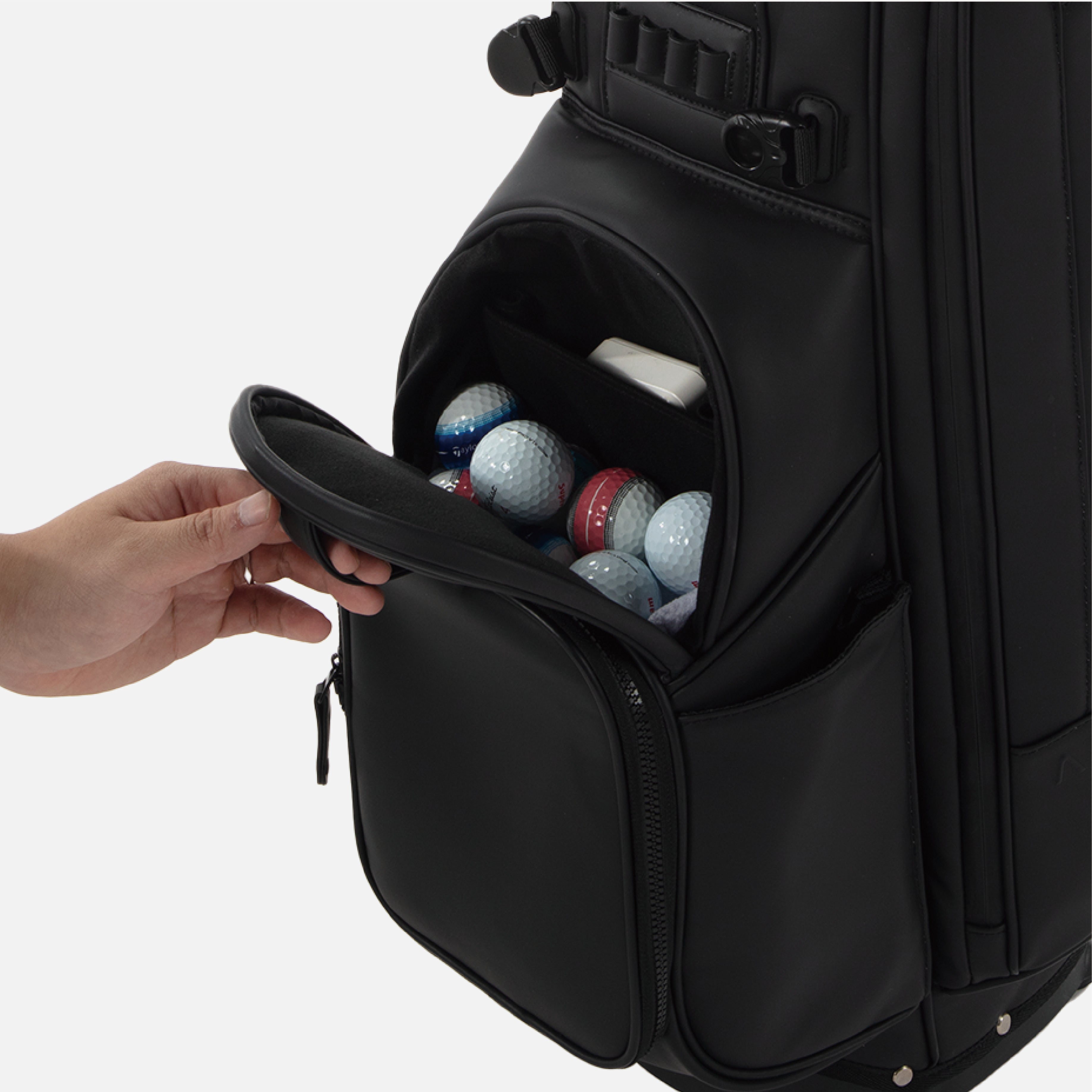 Discreet magnetic pocket offers silent, secure access to your rangefinder.