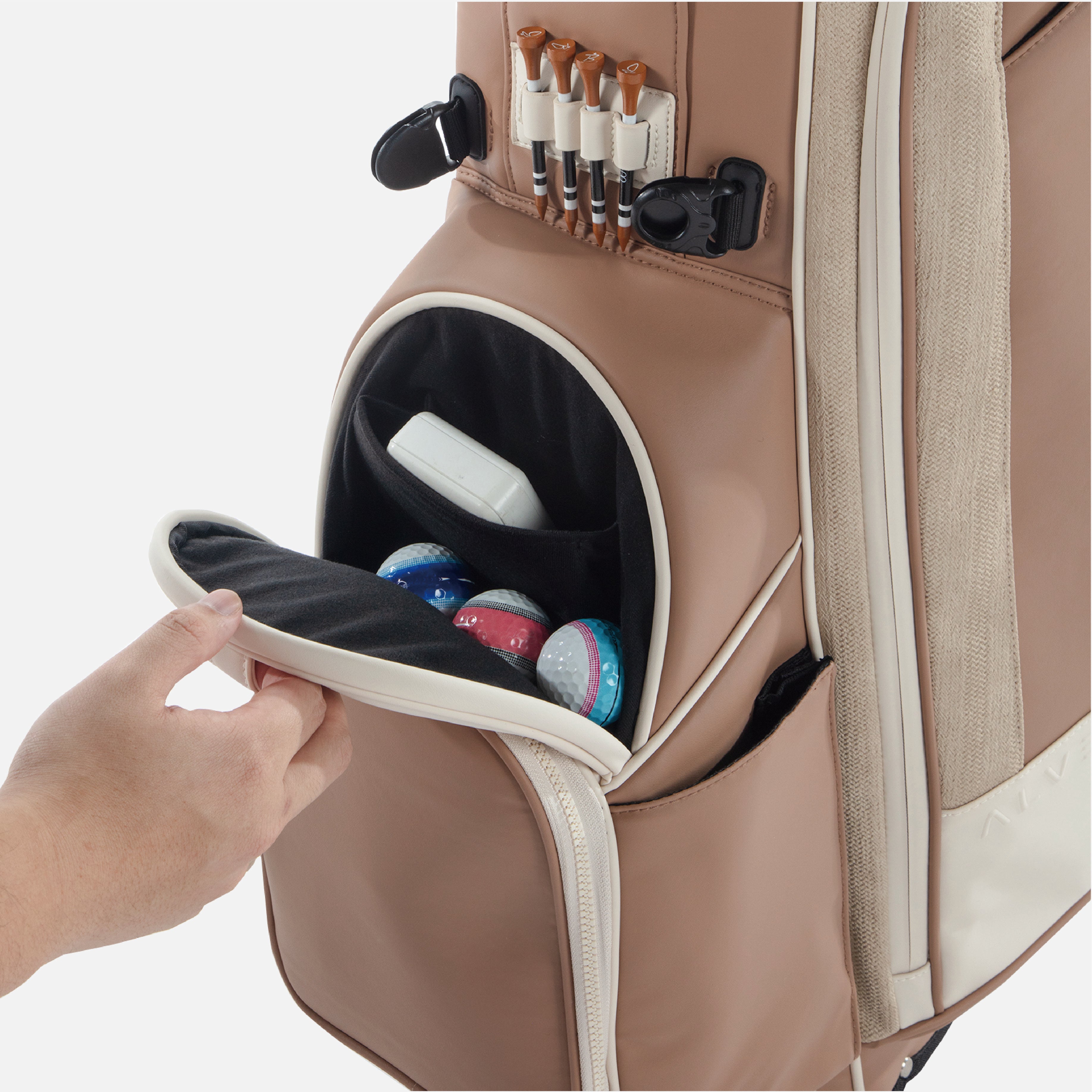 Magnetic closure with a spacious pocket designed for quick, secure rangefinder access.