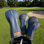 Marrakech military blue golf club cover, crafted from full-grain leather and featuring a water-resistant design. ALVENTTO
