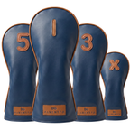 Marrakech military blue golf club cover, crafted from full-grain leather and featuring a water-resistant design. ALVENTTO