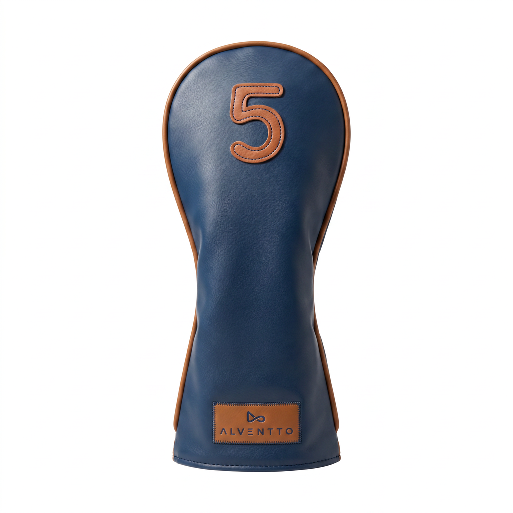 Marrakech military blue golf club cover, crafted from full-grain leather and featuring a water-resistant design. ALVENTTO