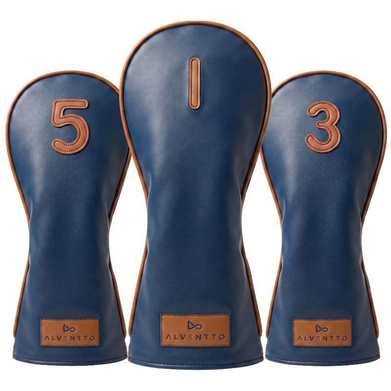Marrakech military blue golf club cover, crafted from full-grain leather and featuring a water-resistant design. ALVENTTO