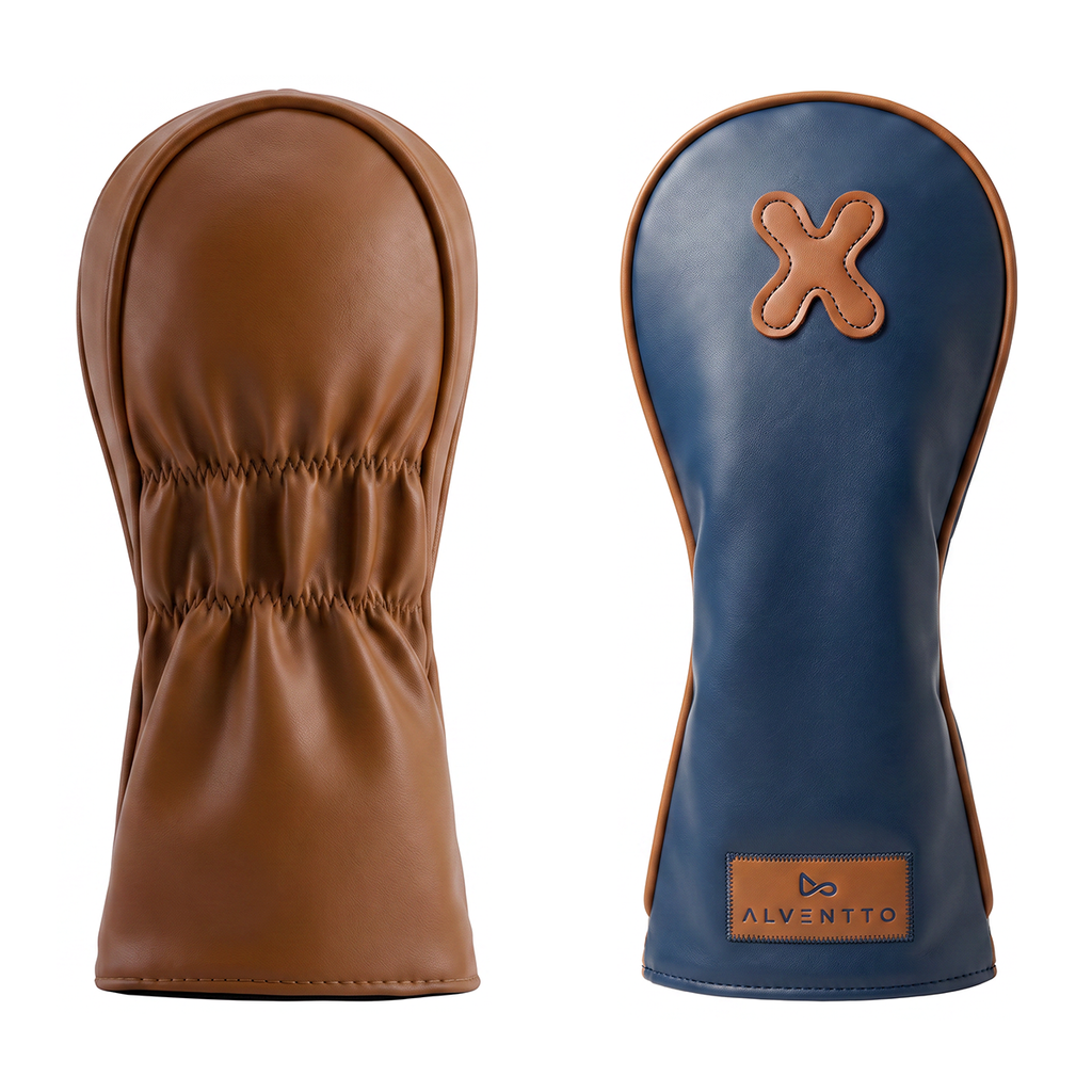 Marrakech military blue golf club cover, crafted from full-grain leather and featuring a water-resistant design. ALVENTTO